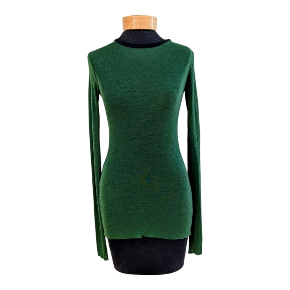 COS Merino Wool Green And Black Knit Top, XS